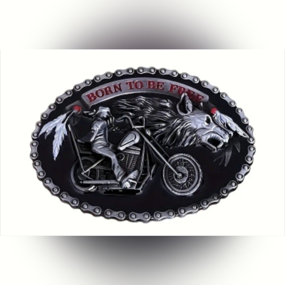 New Zinc Alloy Belt Buckle | Born to Be Free Motorcycle Wolf, T3MIS8B - Picture 1 of 2